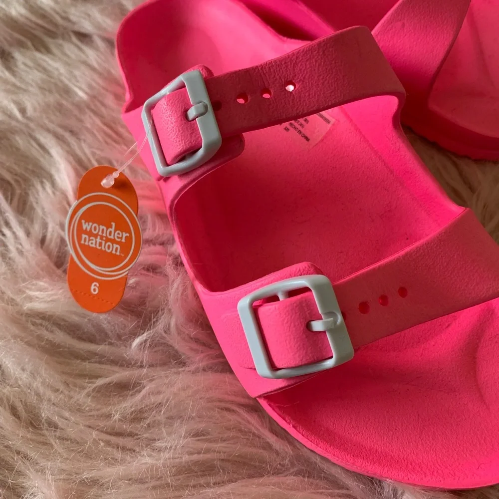 🎉HP🎉 New Size 6 Bright Hot Pink Slide Two Strap Buckle Sandals